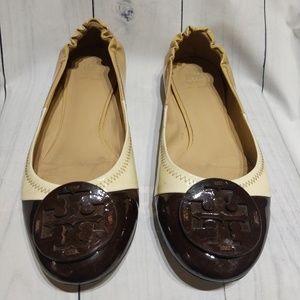 Tory BurchTri-color (Brown-White-Beige) Reva Flats